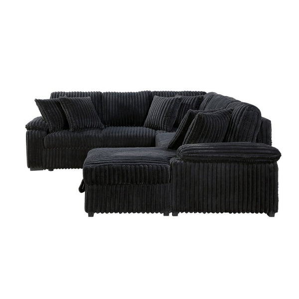 English Elm 3-Piece Corduroy Sectional Sofa with Pull-Out Bed Hidden Storage and Channel Tufting Black B011S03822