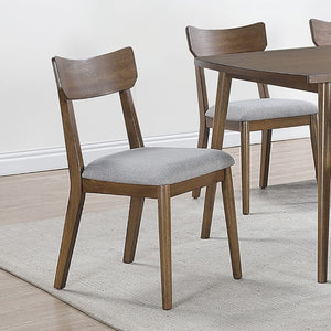 English Elm Wooden Walnut Seven Piece Dining Set with Rubberwood Table and Upholstered Side Chairs B011S03823