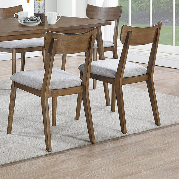 English Elm Wooden Walnut Seven Piece Dining Set with Rubberwood Table and Upholstered Side Chairs B011S03823