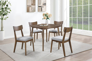English Elm 5Pc Walnut Finish Square Dining Set with Acacia Veneer Top and Upholstered Side Chairs B011S03824