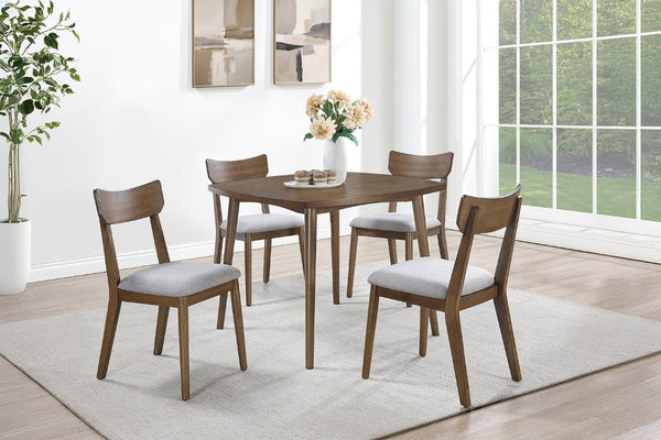 English Elm 5Pc Walnut Finish Square Dining Set with Acacia Veneer Top and Upholstered Side Chairs B011S03824