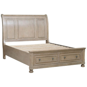 English Elm Bed Eastern King Birch Veneer Hardwood Frame with Storage Drawers Transitional Style B011S03825