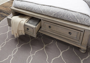 English Elm Bed Eastern King Birch Veneer Hardwood Frame with Storage Drawers Transitional Style B011S03825