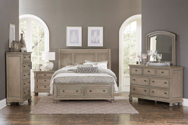 English Elm Bed Eastern King Birch Veneer Hardwood Frame with Storage Drawers Transitional Style B011S03825