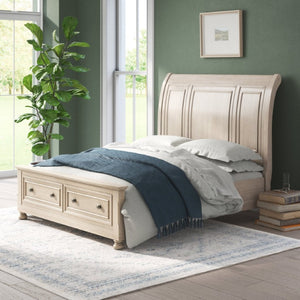 English Elm Bed Eastern King Birch Veneer Hardwood Frame with Storage Drawers Transitional Style B011S03825