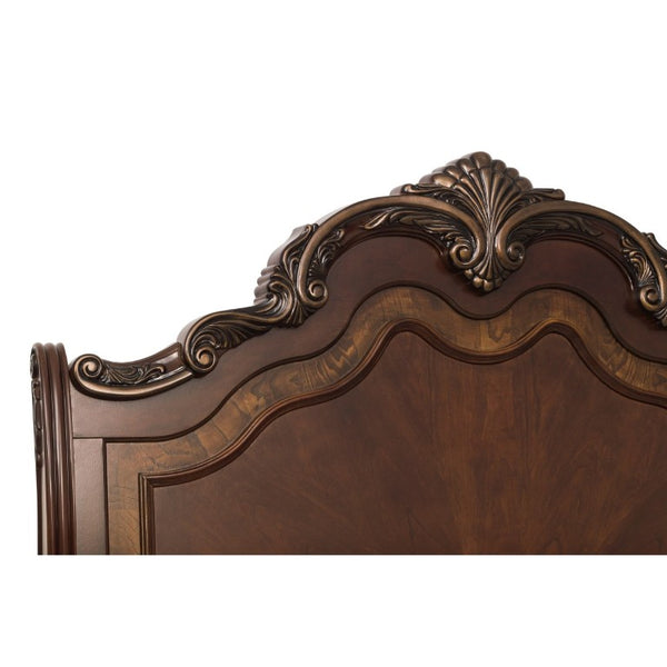 English Elm Bed Queen Sleigh Style Cherry Finish Burl Veneer with Shell Motifs and Claw Feet B011S03829