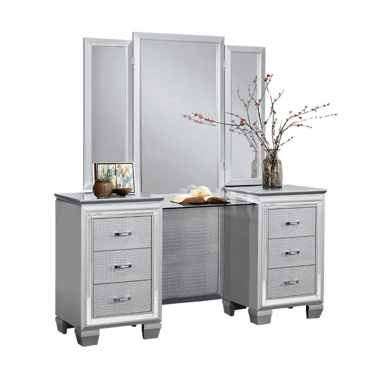 English Elm Chest of Drawers Silver Glam Tall Six Drawer Faux Crystal Hardware Bedroom Storage B011S03838