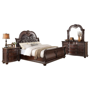 English Elm Bed Eastern King Sleigh Cherry Veneer Hand Carved Acanthus Tufted Headboard B011S03844