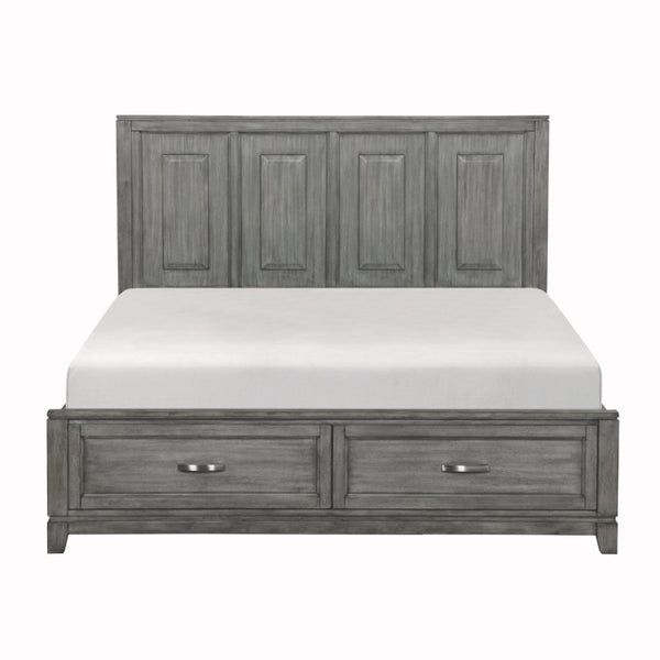 English Elm Bed Eastern King Storage Footboard Okume Veneer Gray Transitional Bedroom Piece B011S03848