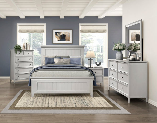 English Elm Bed Eastern King with Plank Headboard Weathered Finish Rustic Transitional Bedroom White 82 L x 89.5 W x 55.5 H Engineered Wood B011S03852