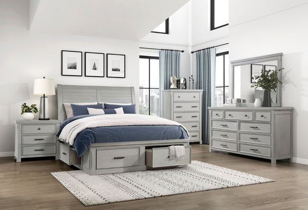 English Elm Bed Eastern King Storage Platform with Six Drawers Gray Engineered Wood Frame B011S03860