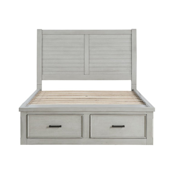 English Elm Bed California King Six Drawer Storage Frame in Gray with Modern Low Profile Design B011S03861