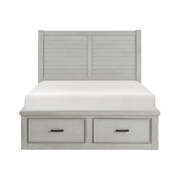 English Elm Bed Queen Panel Storage Frame Six Built-In Drawers Modern Gray Engineered Wood B011S03862
