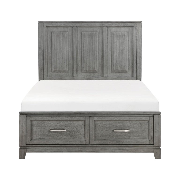 English Elm Transitional Full Platform Bed Okume Veneer Gray Finish with Picture Frame Headboard B011S03864