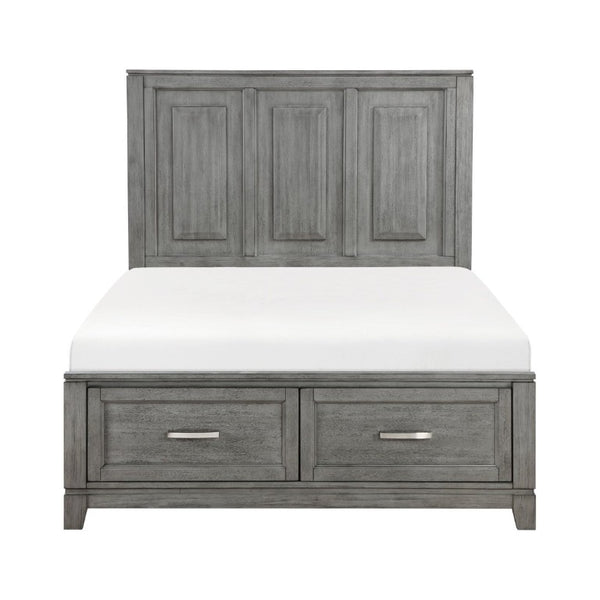 English Elm Transitional Full Platform Bed Okume Veneer Gray Finish with Picture Frame Headboard B011S03864