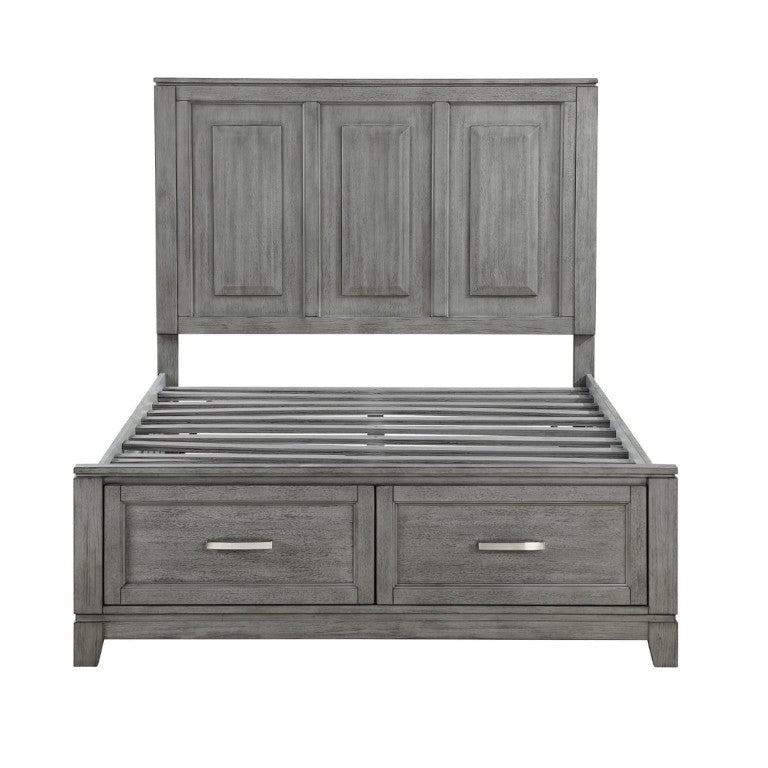 English Elm Transitional Full Platform Bed Okume Veneer Gray Finish with Picture Frame Headboard B011S03864