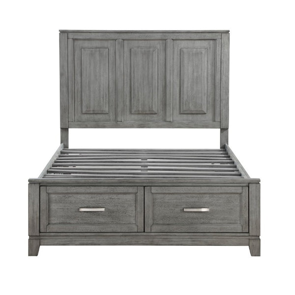 English Elm Transitional Full Platform Bed Okume Veneer Gray Finish with Picture Frame Headboard B011S03864