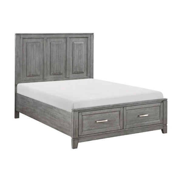 English Elm Transitional Full Platform Bed Okume Veneer Gray Finish with Picture Frame Headboard B011S03864