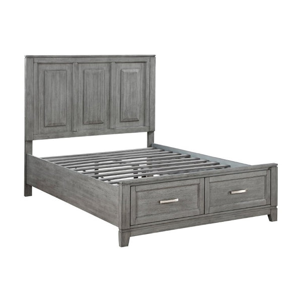 English Elm Transitional Full Platform Bed Okume Veneer Gray Finish with Picture Frame Headboard B011S03864