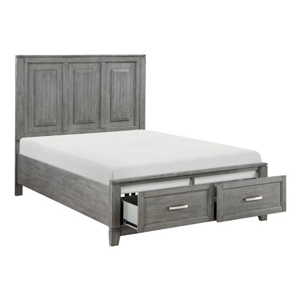 English Elm Transitional Full Platform Bed Okume Veneer Gray Finish with Picture Frame Headboard B011S03864
