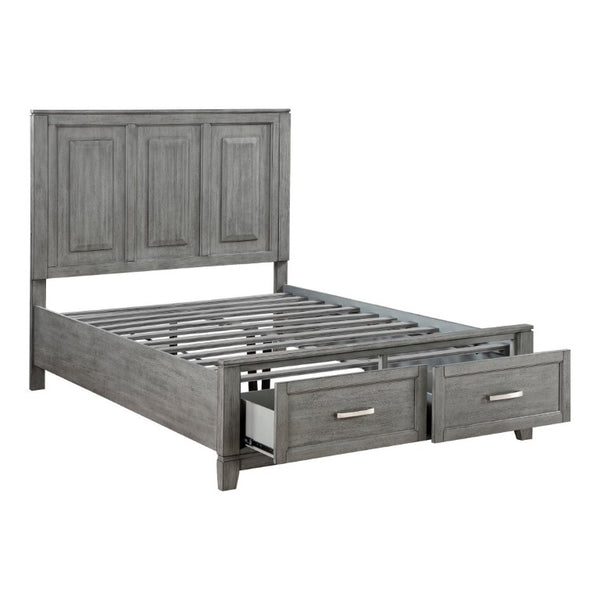 English Elm Transitional Full Platform Bed Okume Veneer Gray Finish with Picture Frame Headboard B011S03864