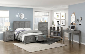 English Elm Transitional Full Platform Bed Okume Veneer Gray Finish with Picture Frame Headboard B011S03864