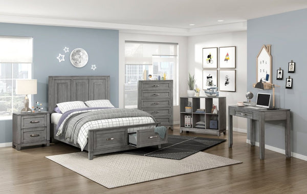 English Elm Transitional Full Platform Bed Okume Veneer Gray Finish with Picture Frame Headboard B011S03864