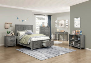 English Elm Transitional Full Platform Bed Okume Veneer Gray Finish with Picture Frame Headboard B011S03864