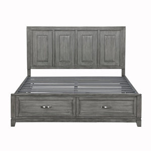 English Elm Transitional Rustic California King Storage Bed Okume Veneer Weathered Gray Tall Headboard B011S03865