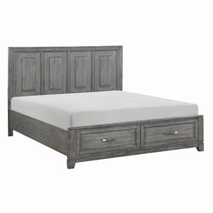 English Elm Transitional Rustic California King Storage Bed Okume Veneer Weathered Gray Tall Headboard B011S03865