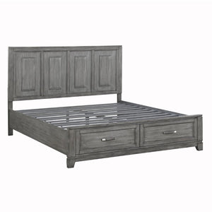 English Elm Transitional Rustic California King Storage Bed Okume Veneer Weathered Gray Tall Headboard B011S03865