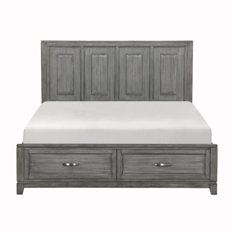 English Elm Transitional Rustic Gray Okume King Platform Bed with Storage Drawers Wooden Bedroom B011S03866