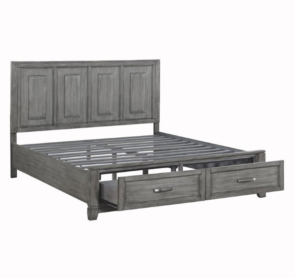 English Elm Transitional Rustic Gray Okume King Platform Bed with Storage Drawers Wooden Bedroom B011S03866