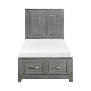 English Elm Transitional Rustic Twin Storage Bed Okume Veneer Gray Stain Panel Headboard Drawers B011S03867