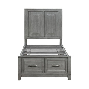 English Elm Transitional Rustic Twin Storage Bed Okume Veneer Gray Stain Panel Headboard Drawers B011S03867