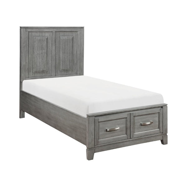 English Elm Transitional Rustic Twin Storage Bed Okume Veneer Gray Stain Panel Headboard Drawers B011S03867