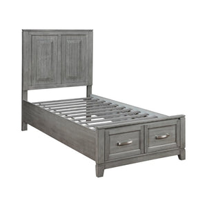 English Elm Transitional Rustic Twin Storage Bed Okume Veneer Gray Stain Panel Headboard Drawers B011S03867