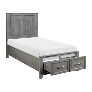 English Elm Transitional Rustic Twin Storage Bed Okume Veneer Gray Stain Panel Headboard Drawers B011S03867