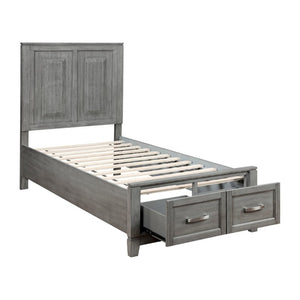 English Elm Transitional Rustic Twin Storage Bed Okume Veneer Gray Stain Panel Headboard Drawers B011S03867