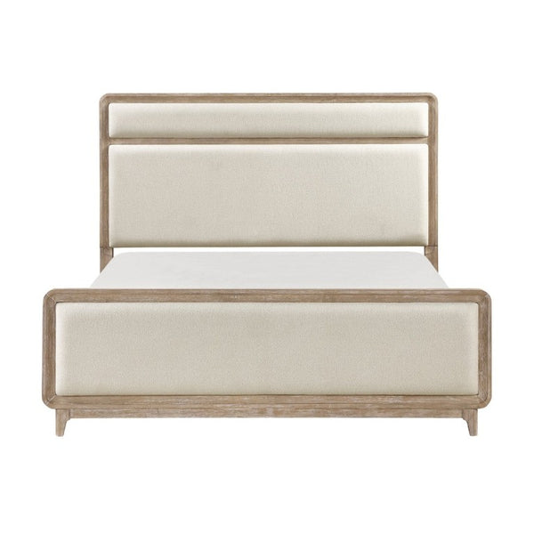 English Elm Modern California King Bed Chenille Upholstered Headboard Oak Veneer Bedroom Frame B011S03868