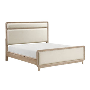 English Elm Modern California King Bed Chenille Upholstered Headboard Oak Veneer Bedroom Frame B011S03868