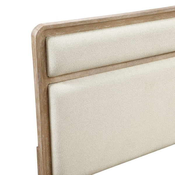 English Elm Modern California King Bed Chenille Upholstered Headboard Oak Veneer Bedroom Frame B011S03868