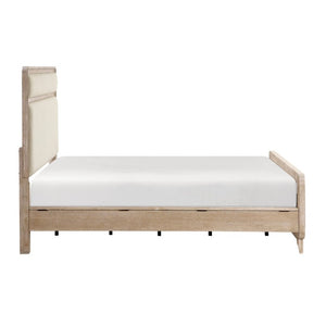 English Elm Modern California King Bed Chenille Upholstered Headboard Oak Veneer Bedroom Frame B011S03868