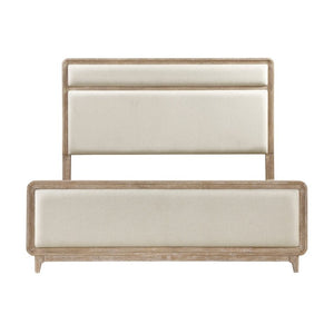 English Elm Modern California King Bed Chenille Upholstered Headboard Oak Veneer Bedroom Frame B011S03868
