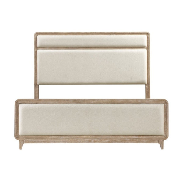 English Elm Modern California King Bed Chenille Upholstered Headboard Oak Veneer Bedroom Frame B011S03868