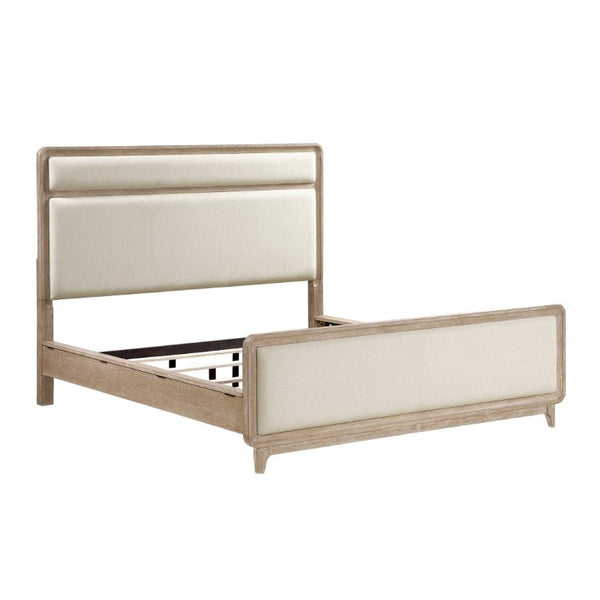 English Elm Modern California King Bed Chenille Upholstered Headboard Oak Veneer Bedroom Frame B011S03868