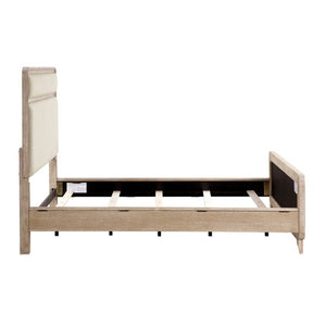 English Elm Modern California King Bed Chenille Upholstered Headboard Oak Veneer Bedroom Frame B011S03868