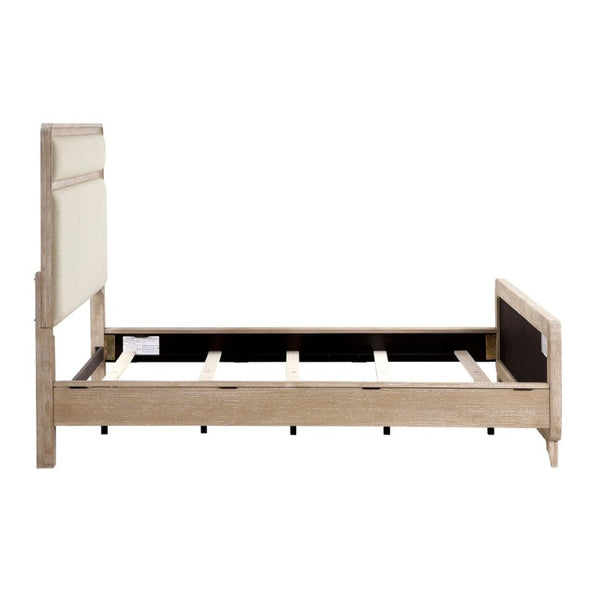 English Elm Modern California King Bed Chenille Upholstered Headboard Oak Veneer Bedroom Frame B011S03868