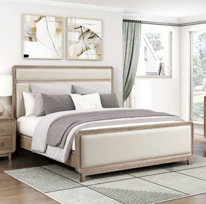 English Elm Modern California King Bed Chenille Upholstered Headboard Oak Veneer Bedroom Frame B011S03868