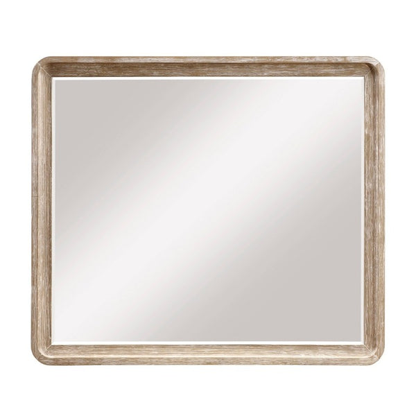 English Elm Modern Oak Veneer 6 Drawer Dresser with Vanity Mirror Natural Wood Bedroom Storage B011S03870